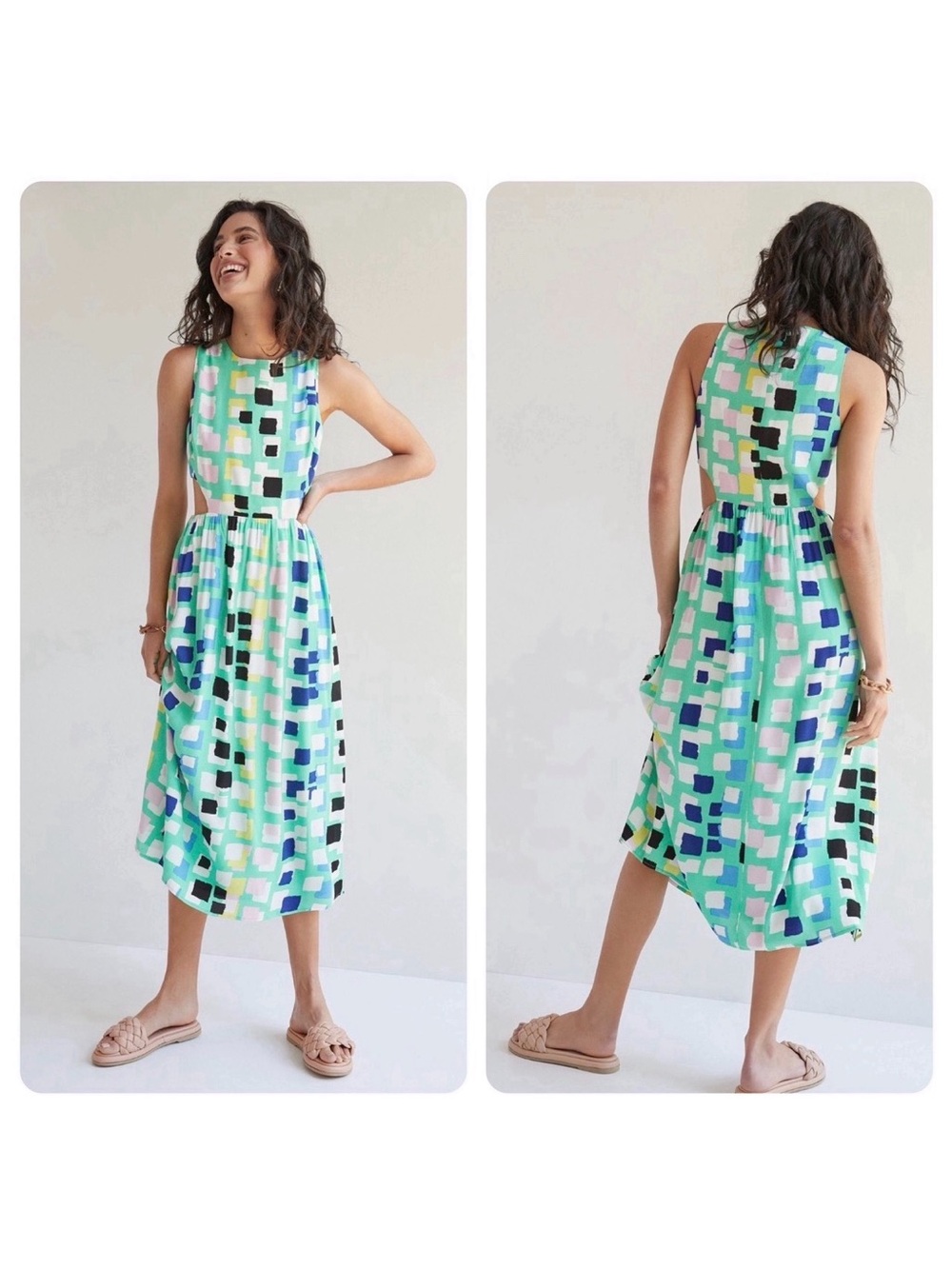 ANTHROPOLOGIE Corey Lynn Calter Abstract Midi Dress XL Brunch Girlie Girl